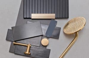 bathroom colour and fitting flat-lay