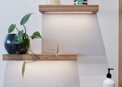 Wooden shelving features