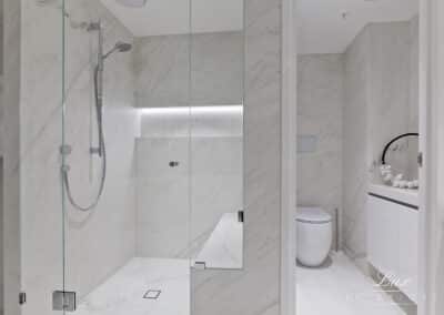 Specific angle of the toilet and shower