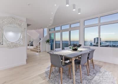 dining area and staircase with view of south perth