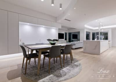 dining kitchen and lounge wide angle shot