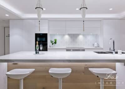 Kitchen bench with stools close up