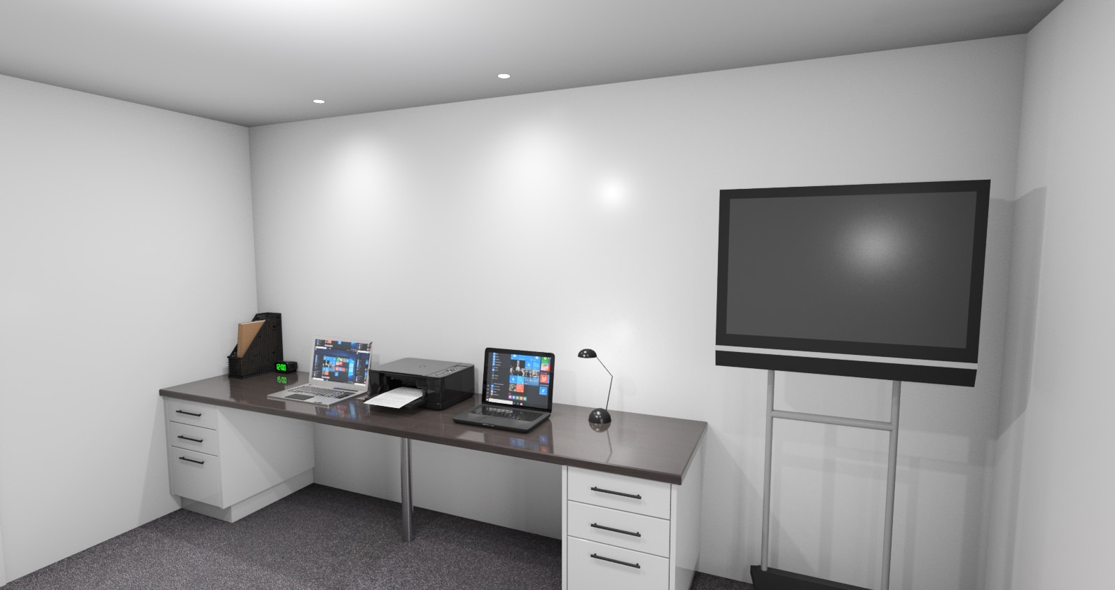 Home office 3D render with double work desks