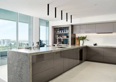 Mandurah marina apartment kitchen looking out to the view