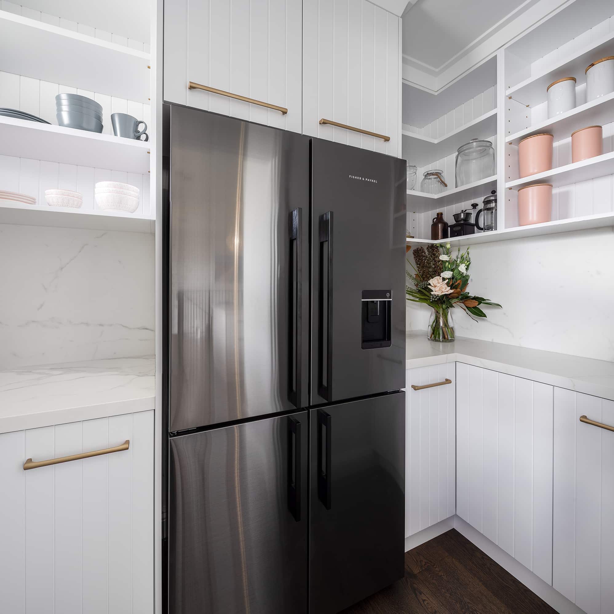 North beach coastal barn kitchen walk in pantry.