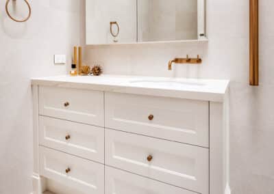 Mount Lawley Traditional Skylit Ensuite - Angled towards vanity and towel rails, close up