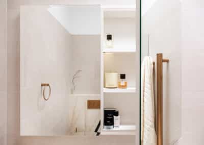 Mount Lawley Traditional Skylit Ensuite - Close up of mirror cabinetry open