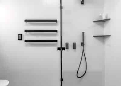 Monochrome Main Bathroom toilet and shower