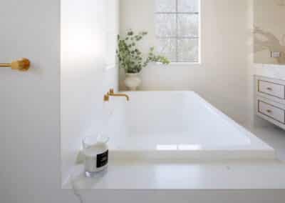 contemporary bathroom renovation, 2 person bath with brass tapware