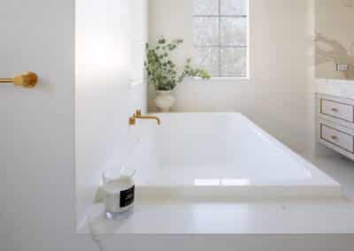 Contemporary bathroom renovation, 2 person bath with brass tapware