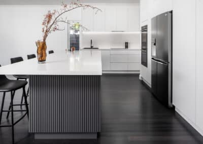 Contemporary kitchen design, monochrome, minimalist