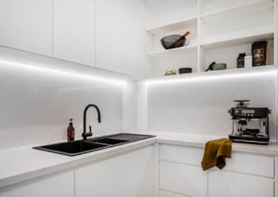 Contemporary butler's paintry, butler's sink, monochrome kitchen, minimalist butler's pantry