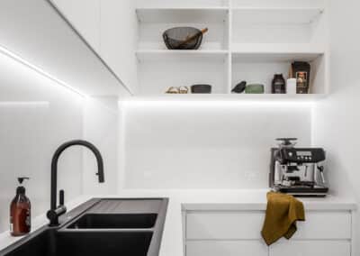 Contemporary butler's paintry, butler's sink, monochrome kitchen, minimalist butler's pantry