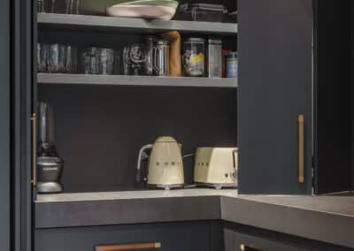 Industrial style kitchen renovation with hidden mini butler's pantry open