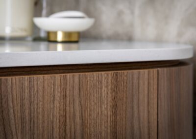 Close up of vanity finger pull edging