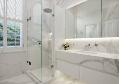 Contemporary marble look downstairs ensuite