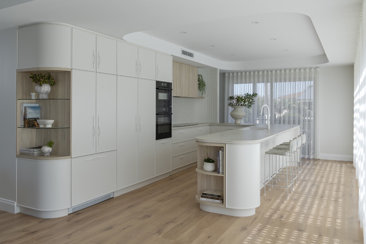 Contemporary kitchen for palm bay renovation with neutral colours and contemporary coastal style