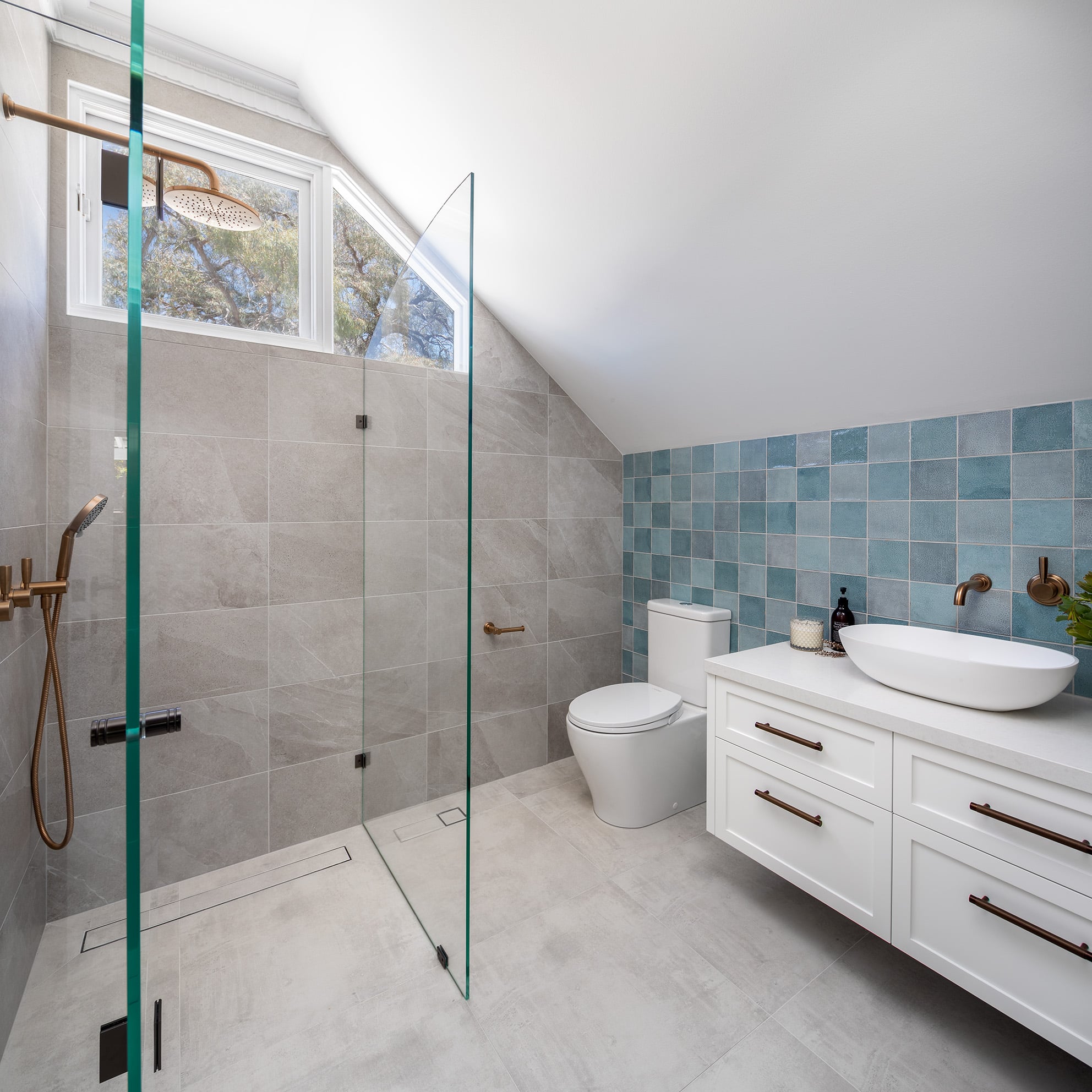 Chelmsford upstairs ensuite with raked ceiling renovation